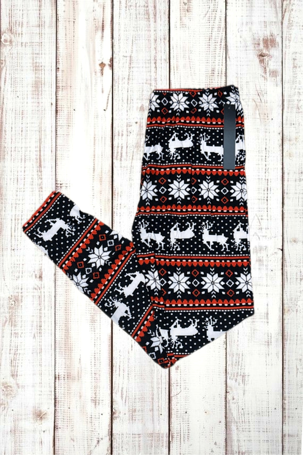 Buttery Soft Leggings - Black & Red Fair Isle