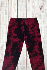 Buttery Soft Leggings - Dark Tie Dye Burgundy Red/Black