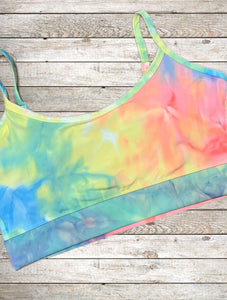 Activewear Sports Bra - Neon Rainbow Tie Dye