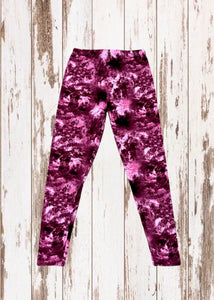 Buttery Soft Leggings - Fuchsia Pink & Burgundy Tie Dye