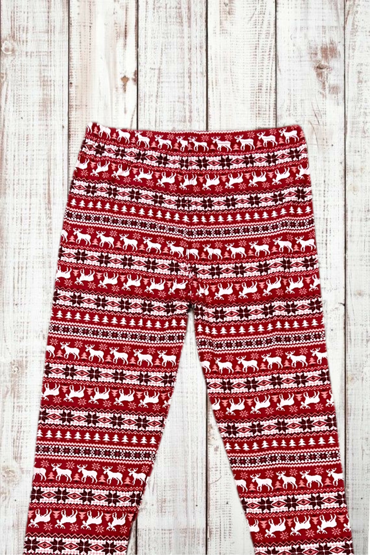 Buttery Soft Leggings - Holiday Red Fair Isle