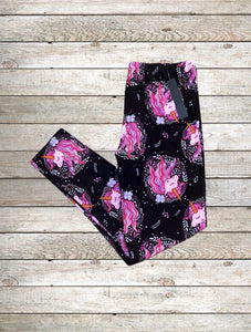 Buttery Soft Leggings - Pink & Black Unicorns