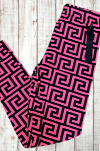 Buttery Soft Leggings - Pink & Black Geometric