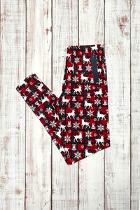 Buttery Soft Leggings - Reindeer Holiday Plaid