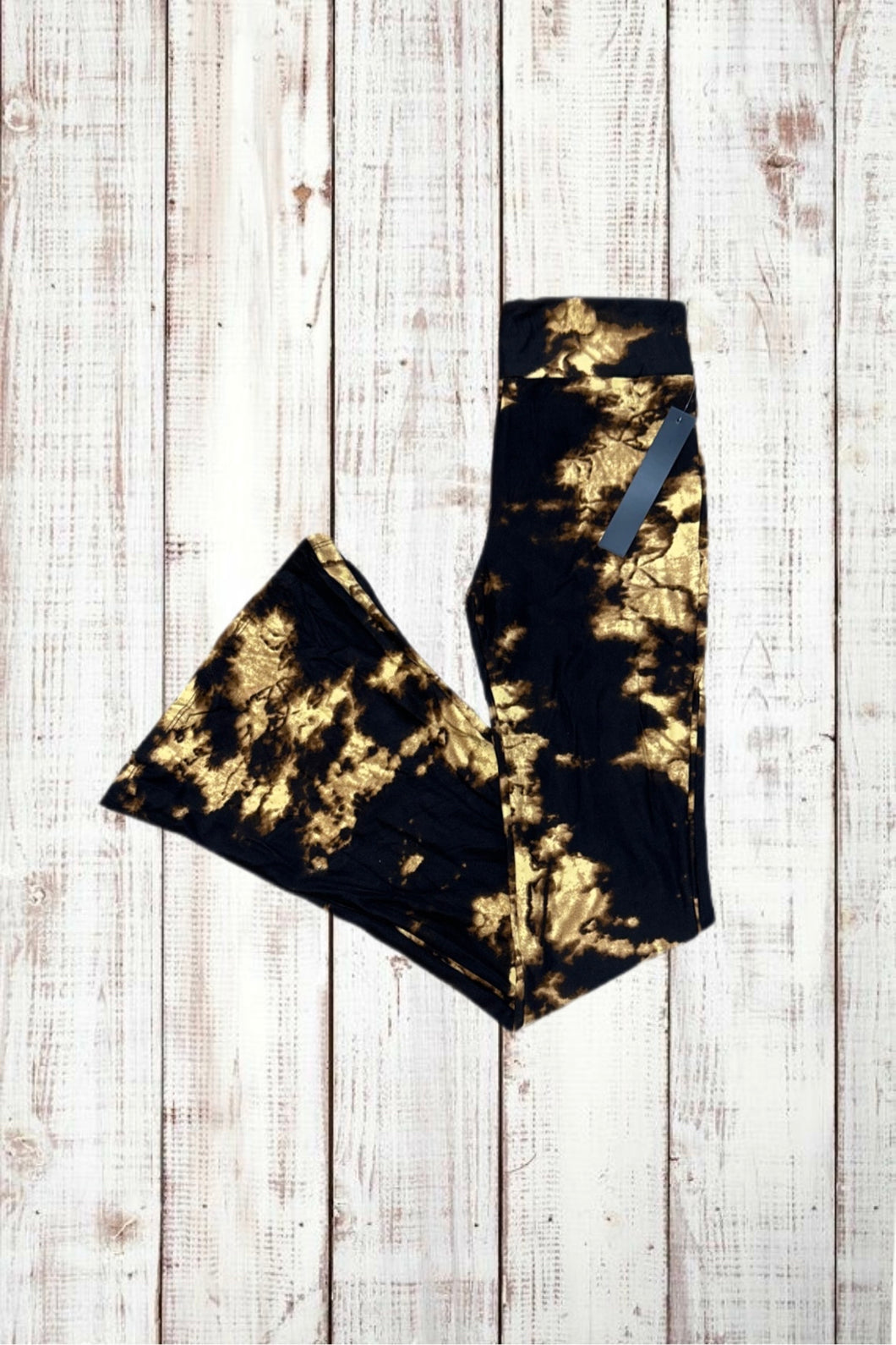 Buttery Soft Flared Leggings - Dark Tie Dye Gold/Black