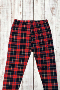 Buttery Soft Leggings - Red/Black/Blue Plaid