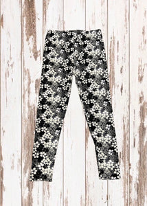 Buttery Soft Leggings - Flowers Black & White