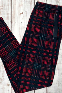 Buttery Soft Leggings - Deep Red/Hunter Green Plaid