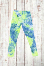 Load image into Gallery viewer, Buttery Soft Leggings - Tie Dye Neon Lime Green/Blue
