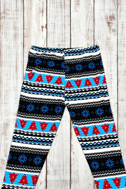 Buttery Soft Leggings - Holiday Blue & White Stripe