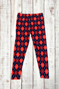 Buttery Soft Leggings - Argyle Print Red/Navy