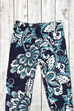 Load image into Gallery viewer, Buttery Soft Leggings - Navy &amp; Teal Abstract Floral
