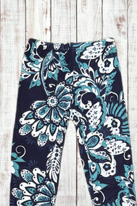 Buttery Soft Leggings - Navy & Teal Abstract Floral