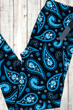 Load image into Gallery viewer, Buttery Soft Leggings - Black &amp; Blue Paisley Print
