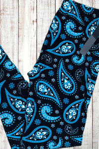 Buttery Soft Leggings - Black & Blue Paisley Print