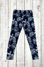 Load image into Gallery viewer, Buttery Soft Leggings - Deepest Navy &amp; White Roses
