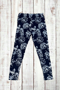 Buttery Soft Leggings - Deepest Navy & White Roses