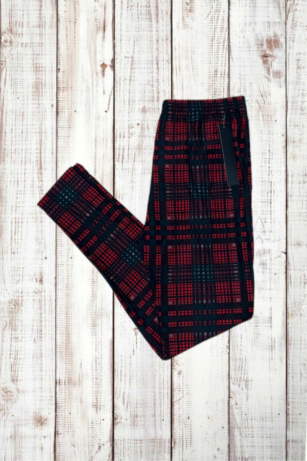 Buttery Soft Leggings - Deep Red/Hunter Green Plaid