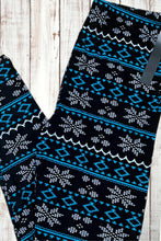 Load image into Gallery viewer, Buttery Soft Leggings - Holiday Black &amp; Blue Fair Isle
