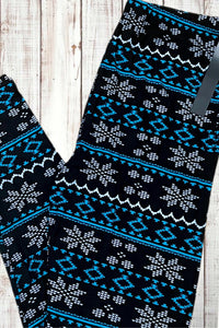 Buttery Soft Leggings - Holiday Black & Blue Fair Isle