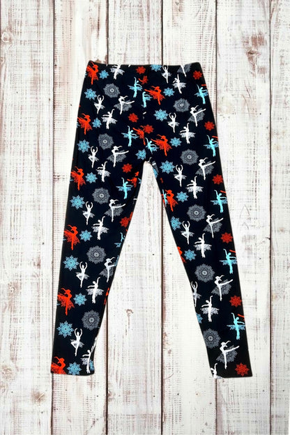 Buttery Soft Leggings - Holiday Ballerina & Snowflakes