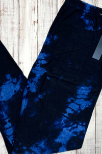 Buttery Soft Leggings - Dark Tie Dye Blue/Black