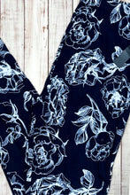 Load image into Gallery viewer, Buttery Soft Leggings - Deepest Navy &amp; White Roses
