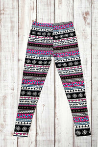 Buttery Soft Leggings - Holiday Pink Fair Isle