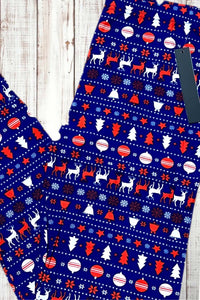 Buttery Soft Leggings - Red White & Blue Christmas