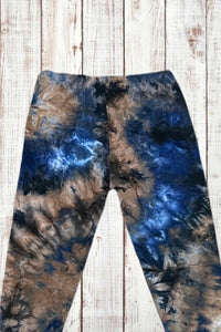 Buttery Soft Leggings - Tie Dye Navy Blue & Tan