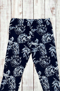 Buttery Soft Leggings - Deepest Navy & White Roses