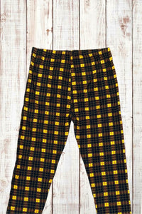 Buttery Soft Leggings - Yellow/Brown/Black Graph Plaid