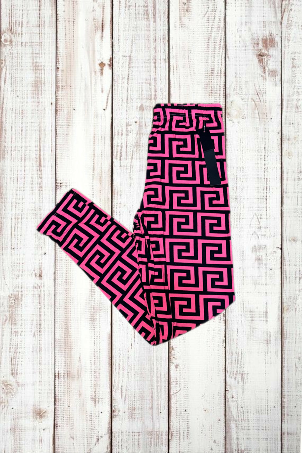 Buttery Soft Leggings - Pink & Black Geometric