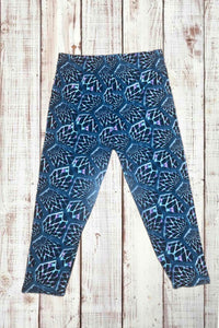 Buttery Soft Capri Leggings - Blue/Purple Geometric