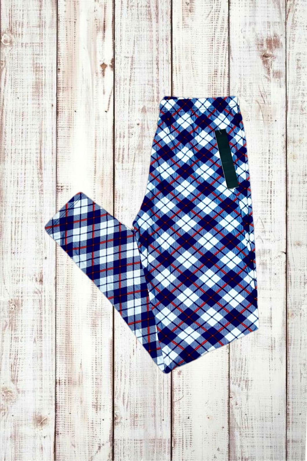 Buttery Soft Leggings - Diamond Plaid Blue/White