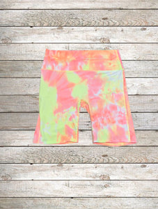 Activewear Shorts - Neon Yellow & Pink Tie Dye