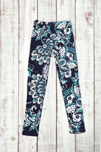 Load image into Gallery viewer, Buttery Soft Leggings - Navy &amp; Teal Abstract Floral
