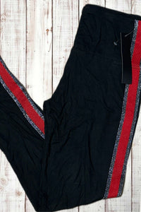 Buttery Soft Yoga Leggings - Black w/ Red & Silver Stripe