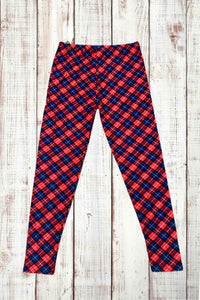 Buttery Soft Leggings - Diamond Plaid Red/Navy