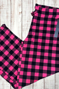 Buttery Soft Lounge Pants - Hot Pink Checkerboard Plaid