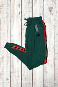 Buttery Soft Joggers - Green w/ Red Stripes