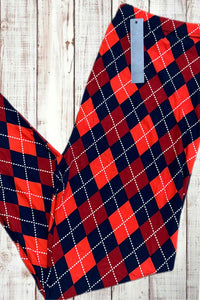 Buttery Soft Leggings - Argyle Print Red/Navy