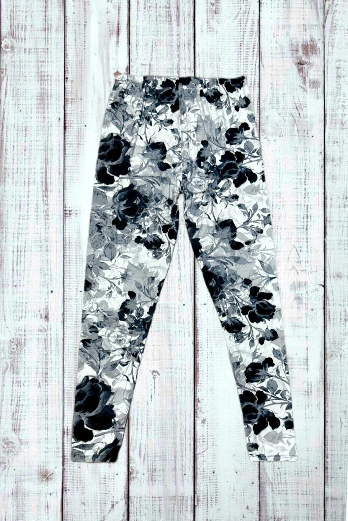 Buttery Soft Leggings - Gray Floral Roses