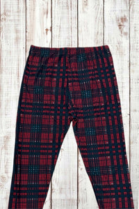 Buttery Soft Leggings - Deep Red/Hunter Green Plaid