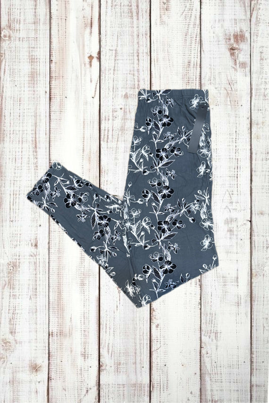 Buttery Soft Leggings - Charcoal Gray & White Vines
