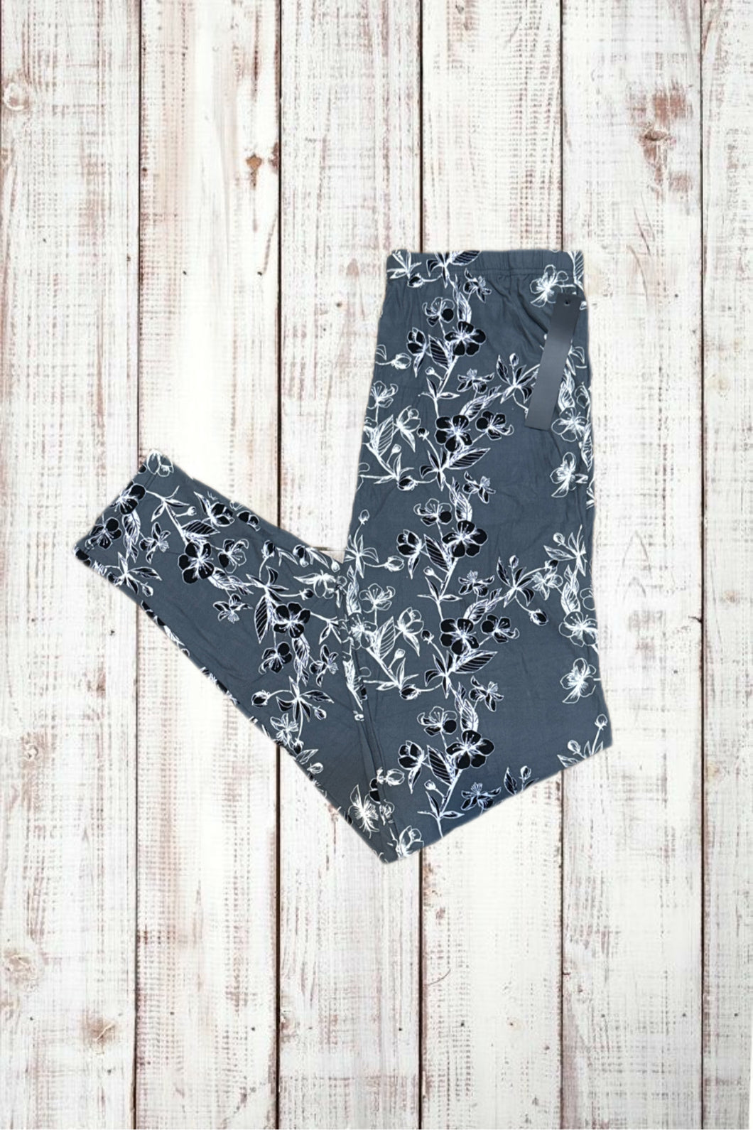 Buttery Soft Leggings - Charcoal Gray & White Vines