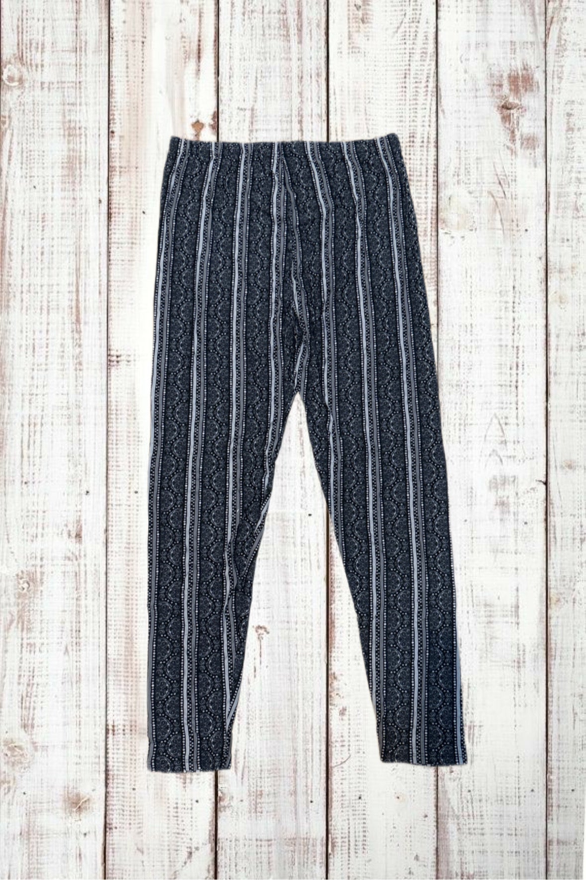 Buttery Soft Leggings - Black & Gray Abstract Stripes