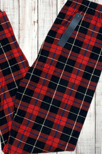 Buttery Soft Leggings - Red/Black/Blue Plaid