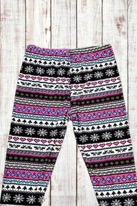 Buttery Soft Leggings - Holiday Pink Fair Isle