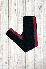 Load image into Gallery viewer, Buttery Soft Yoga Leggings - Black w/ Red &amp; Silver Stripe
